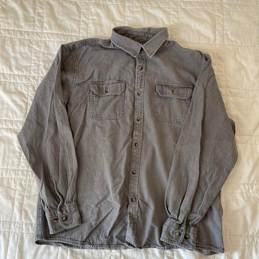 Wrangler gray button up‎ long sleeve shirt sz XL cotton workwear casual grunge